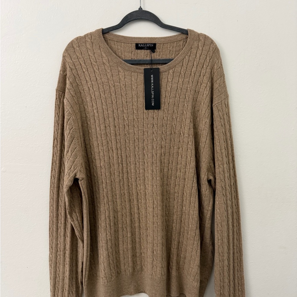 Men's Tan Cable Knit Sweater